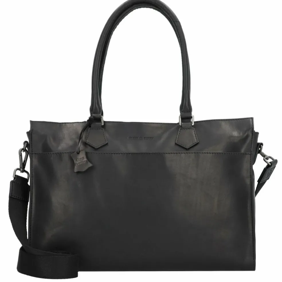 Greenburry Pure Black Schultertasche Leder 40 cm Laptopfach