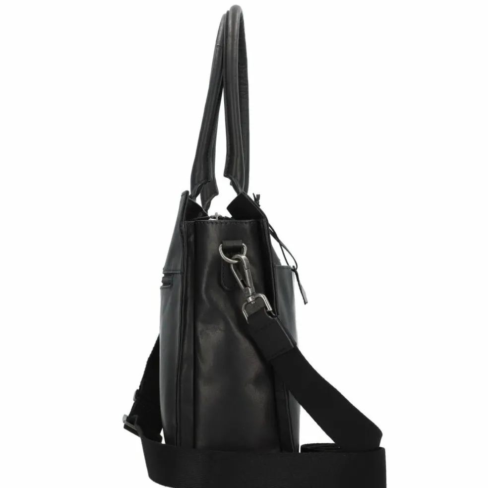 Greenburry Pure Black Schultertasche Leder 40 cm Laptopfach