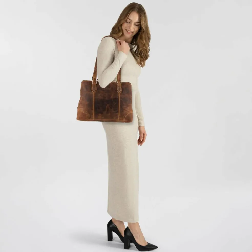 Greenburry Vintage Shopper Tasche Leder 37 cm Laptopfach